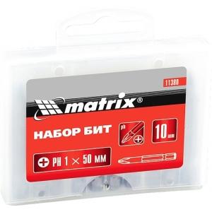 Набор бит Ph2 x 50 мм сталь 10 шт в пластиковомиковом боксе MATRIX 113829