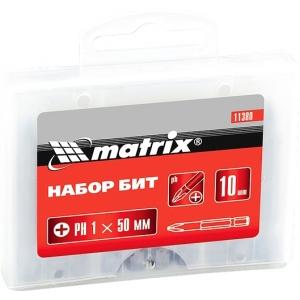 Набор бит Pz1 x 50 мм сталь 10 шт в пластиковом боксе MATRIX 113869